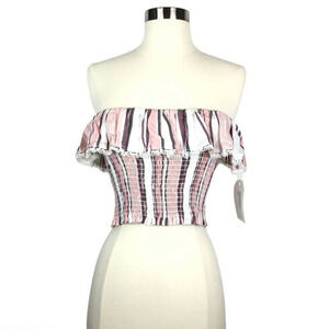 NEW Blue Life Patti Tube Top Apricot Pink Striped Ruffle Smocked